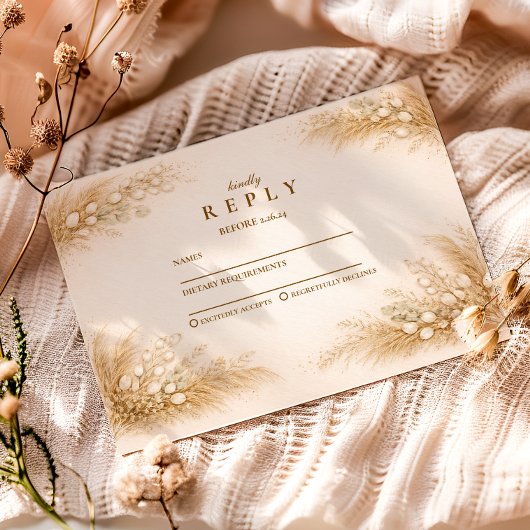 Minimalist Beige Pampas Graduation Party 出欠カード