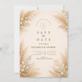 Minimalist Beige Pampas Grass Wedding セーブザデート (正面)