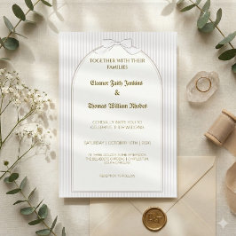 Minimalist Beige Pinstripe Wedding Invite, Elegant 招待状
