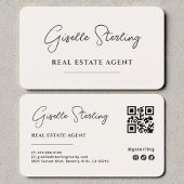 Minimalist Beige Real Estate Agent QR Code 名刺
