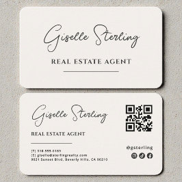 Minimalist Beige Real Estate Agent QR Code 名刺