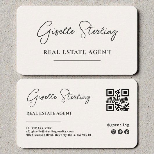 Minimalist Beige Real Estate Agent QR Code 名刺