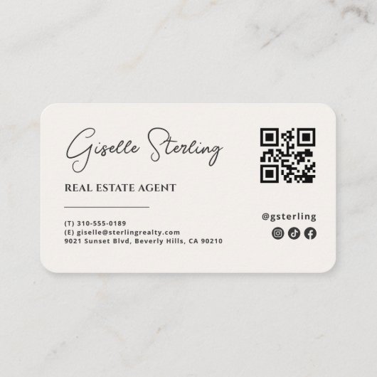 Minimalist Beige Real Estate Agent QR Code 名刺 (裏面)