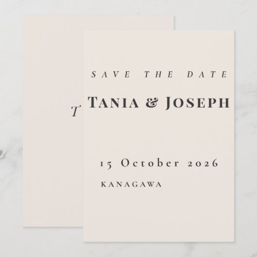 Minimalist Beige Save The Date Card (正面/裏面)