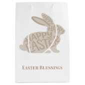 Minimalist Beige Typography Easter Rabbit ミディアムペーパーバッグ (正面)