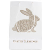 Minimalist Beige Typography Easter Rabbit ミディアムペーパーバッグ (裏面)