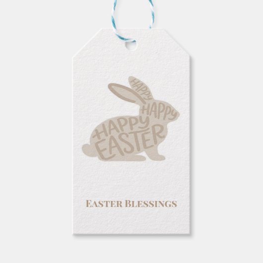 Minimalist Beige Typography Rabbit Easter  ギフトタグ (正面)