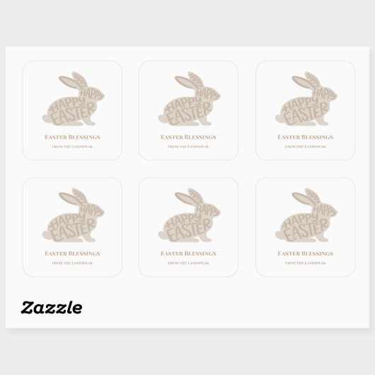 Minimalist Beige Typography Rabbit Easter スクエアシール (シート)