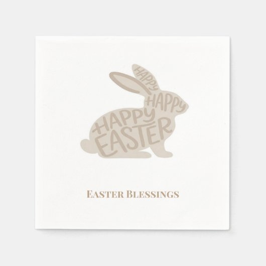 Minimalist Beige Typography Rabbit Easter スタンダードカクテルナプキン (正面)