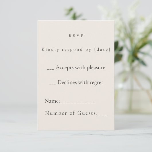 Minimalist Beige Weddding RSVP Card (スタンド正面)
