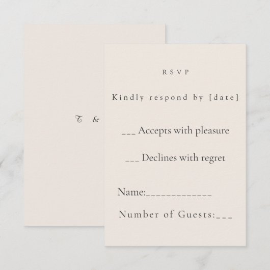 Minimalist Beige Weddding RSVP Card (正面/裏面)