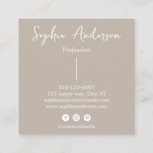 Minimalist Beige with Elegant Script & Bow      スクエア名刺 (裏面)