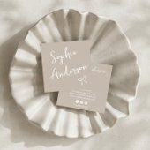 Minimalist Beige with Elegant Script & Bow      スクエア名刺