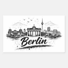 Minimalist Berlin Germany Cityscape Art 長方形シール