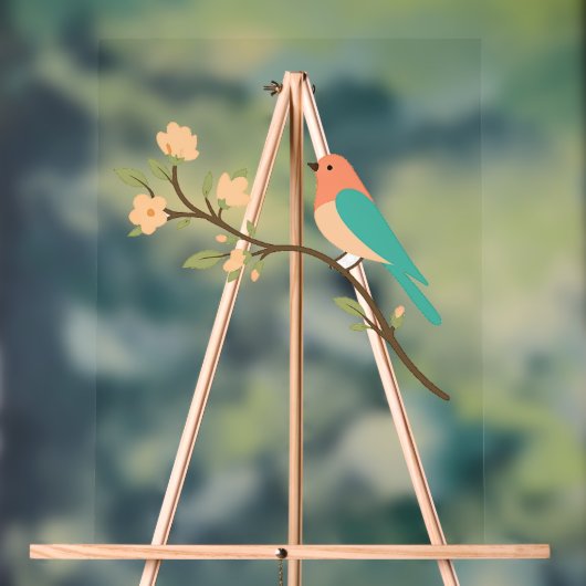 Minimalist Bird on Blossom Branch Poster アクリルサイン (ニュートラル)