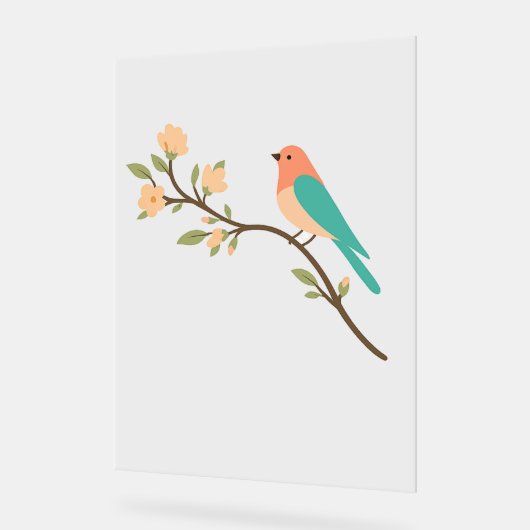 Minimalist Bird on Blossom Branch Poster アクリルサイン (傾斜)