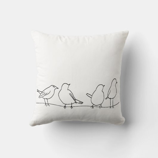 Minimalist Birds on a Wire Line Art on Throw Pillo クッション (裏面)