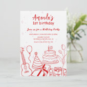 Minimalist Birthday Line Art Girl’s 1st Birthday 招待状 (スタンド正面)