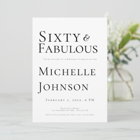 Minimalist Black 60 & Fabulous 60th Birthday Party 招待状 (スタンド正面)