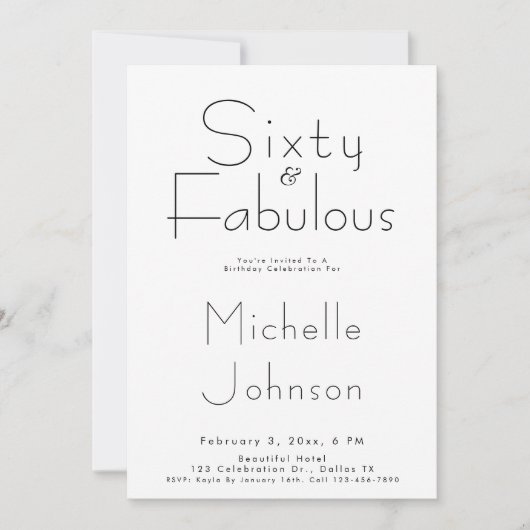 Minimalist Black 60 & Fabulous 60th Birthday Party 招待状 (正面)