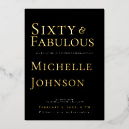 Minimalist Black 60 & Fabulous Birthday Party 箔招待状