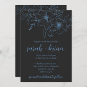 Minimalist Black and Blue Wedding Invitation Card 招待状 (正面/裏面)