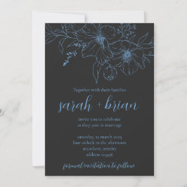 Minimalist Black and Blue Wedding Invitation Card 招待状