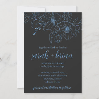 Minimalist Black and Blue Wedding Invitation Card 招待状