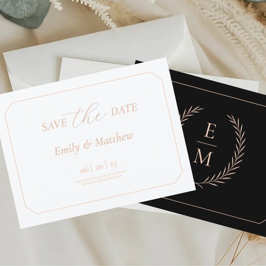 Minimalist Black And Blush Wedding Save The Date 案内ポストカード