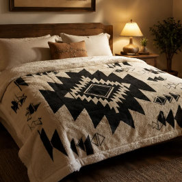 Minimalist Black and Cream Southwestern Geometric シェルパブランケット