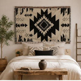 Minimalist Black and Cream Southwestern Geometric スローブランケット