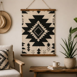 Minimalist Black and Cream Southwestern Geometric 吊り下げ型タペストリー