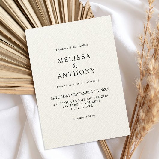 Minimalist Black and Ecru Monogram Modern Wedding 招待状