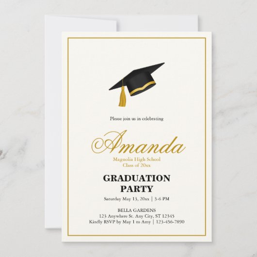 Minimalist Black and Gold Graduation Party 招待状 (正面)