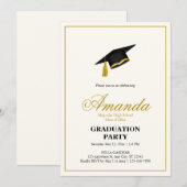 Minimalist Black and Gold Graduation Party 招待状 (正面/裏面)