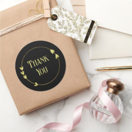 Minimalist Black and Gold Heart Thank You Stickers ラウンドシール