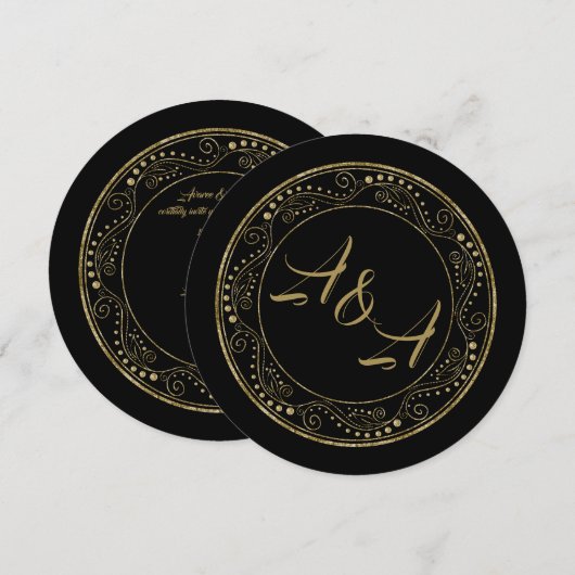 Minimalist Black and Gold Wedding Invitation 招待状 (正面/裏面)