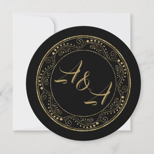 Minimalist Black and Gold Wedding Invitation 招待状 (正面)