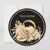 Minimalist Black and Gold Wedding Rings Invitation 招待状 (正面)