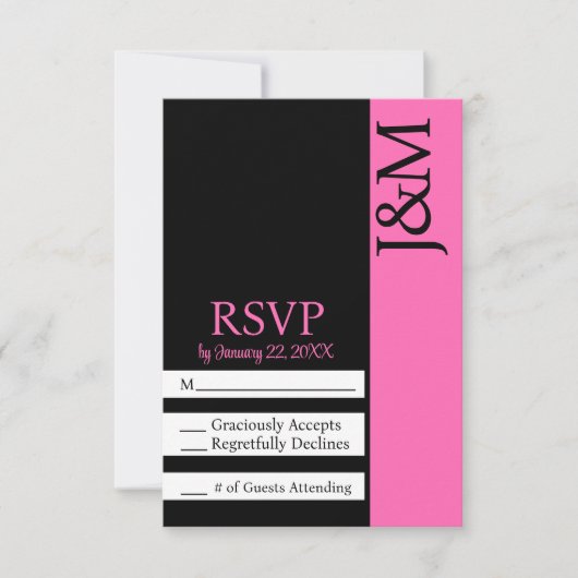 Minimalist Black and Hot Pink Magenta RSVP card (正面)