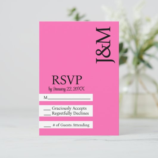 Minimalist Black and Hot Pink Magenta RSVP card (スタンド正面)