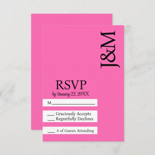 Minimalist Black and Hot Pink Magenta RSVP card (正面/裏面)