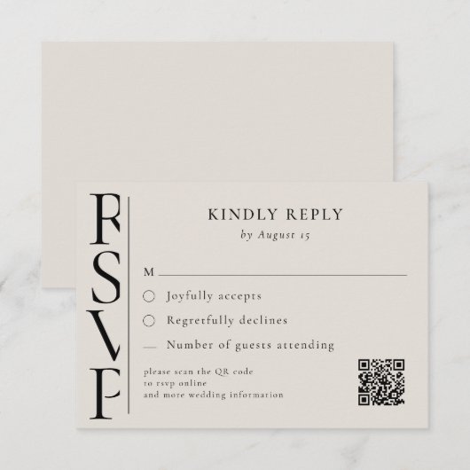 Minimalist Black and Ivory Modern Wedding RSVP (正面/裏面)
