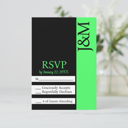 Minimalist Black and Lime Green RSVP card (スタンド正面)