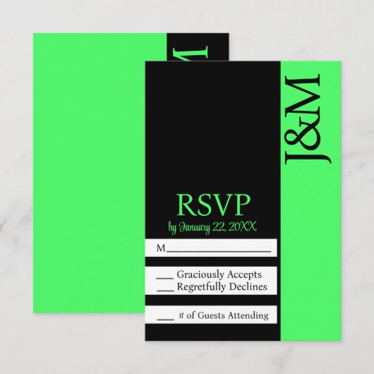 Minimalist Black and Lime Green RSVP card (正面/裏面)