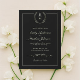 Minimalist Black And Sage Wedding Invitation 招待状