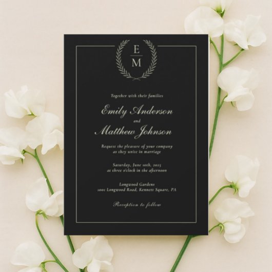 Minimalist Black And Sage Wedding Invitation 招待状