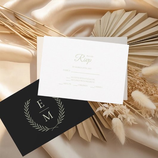 Minimalist Black And Sage Wedding RSVP Cards