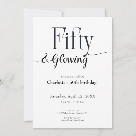 Minimalist Black and White 50th Birthday Invite  招待状 (正面)