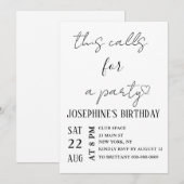 Minimalist Black and White Birthday Party 招待状 (正面/裏面)